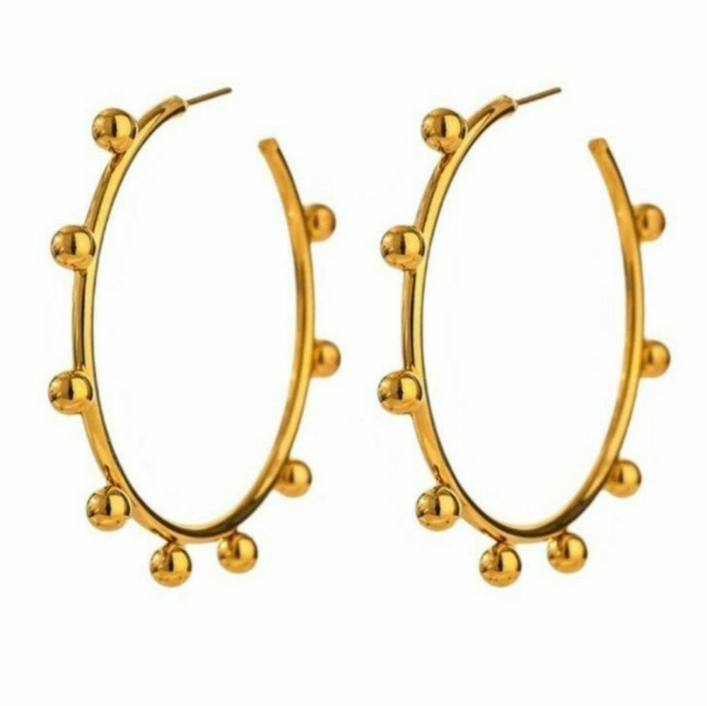 ▪️Anthropologie gold plated hoop earrings with gold balls along the rim; nwot